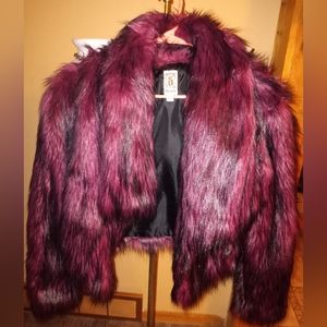 Faux fur pink and black coat. size small super cute!